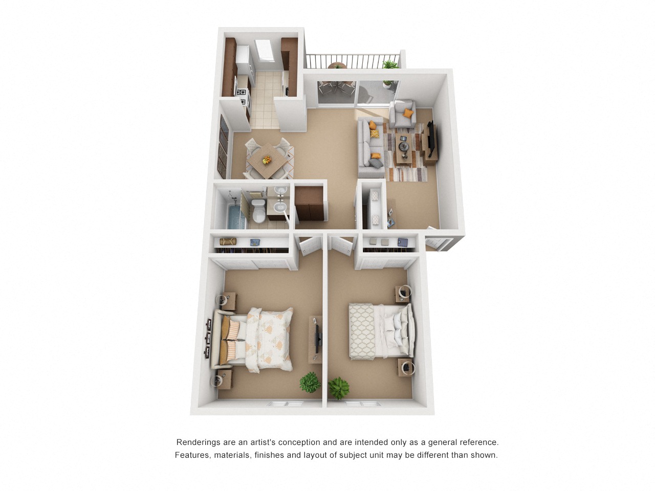 Floor plan for 2 beds, 1 bath, 918 sqft